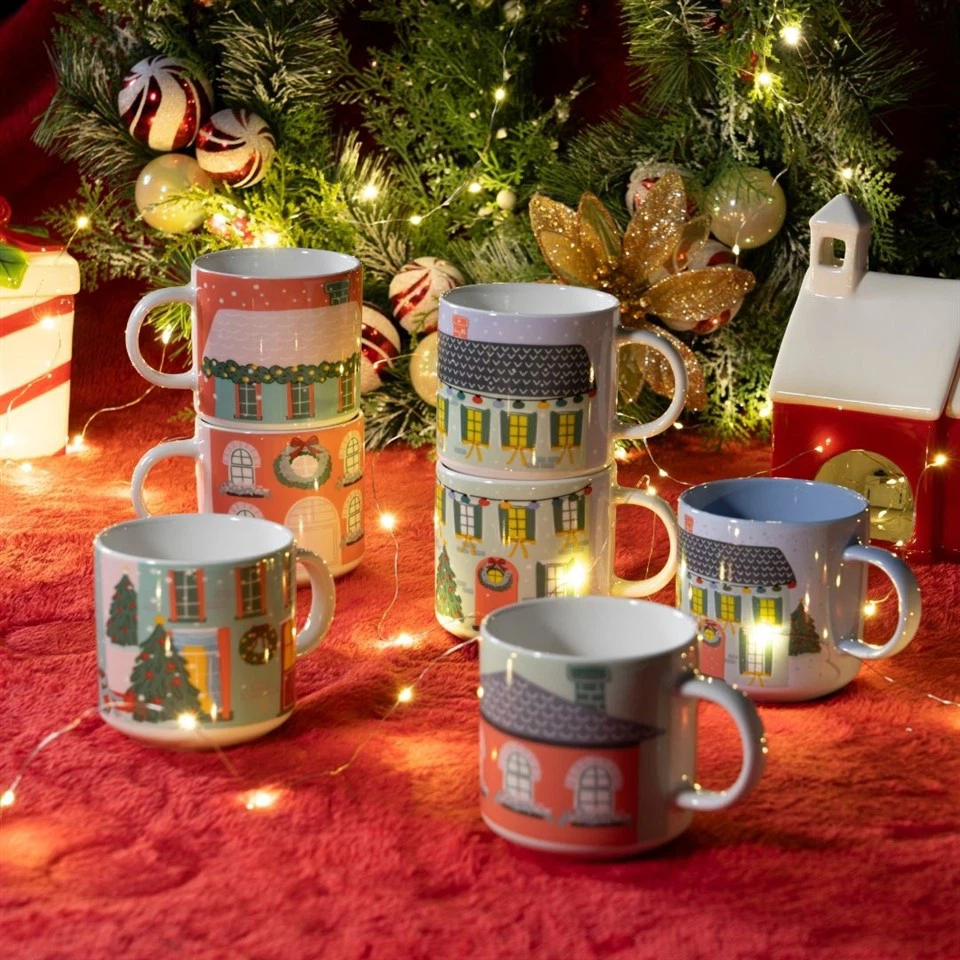 Weihnachts-Schneekugel-Becher｜12oz Hand-Illustriertes Porzellan