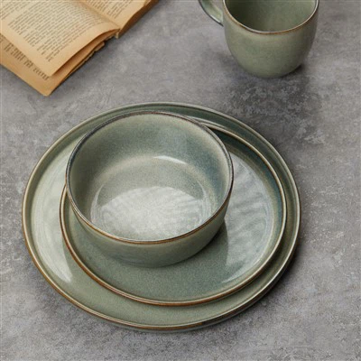 Nordic Jade Fusion Reactive Glaze Green 16-teiliges Geschirrset – Service für 4 Personen